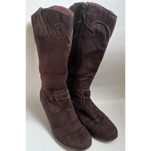 Ellemenno Dallas Brown Faux Suede Western Boots Women’s 6.5 Knee High Block Heel